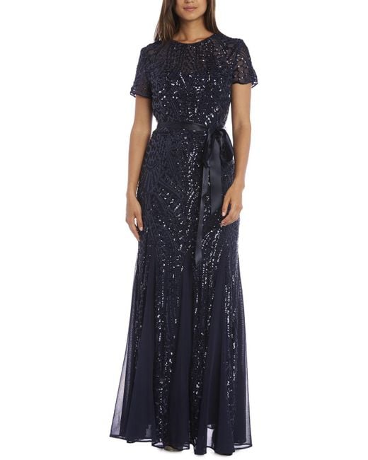 R & M Richards Sequined Maxi Evening Dress in Blue | Lyst