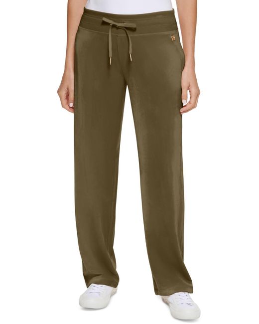 Calvin Klein Velour Drawstring Straight Leg Pants in Green | Lyst