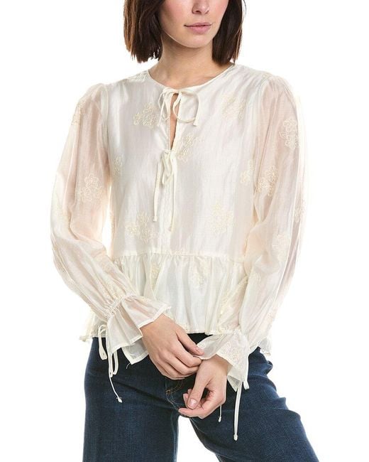 Cece White V-Neck Ruffle Button Down Blouse