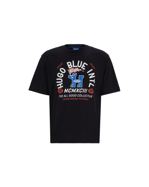 HUGO Black Cotton-Jersey Regular-Fit T-Shirt With Seasonal Graphics for men
