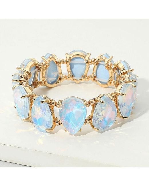 Fashnzfab Blue Teardrop Glass Stone Cluster Stretch Evening Bracelet, Opal