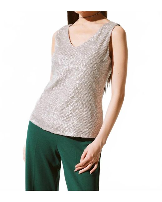 Joseph Ribkoff Women's Natural Sequin Sleeveless Fitted Top