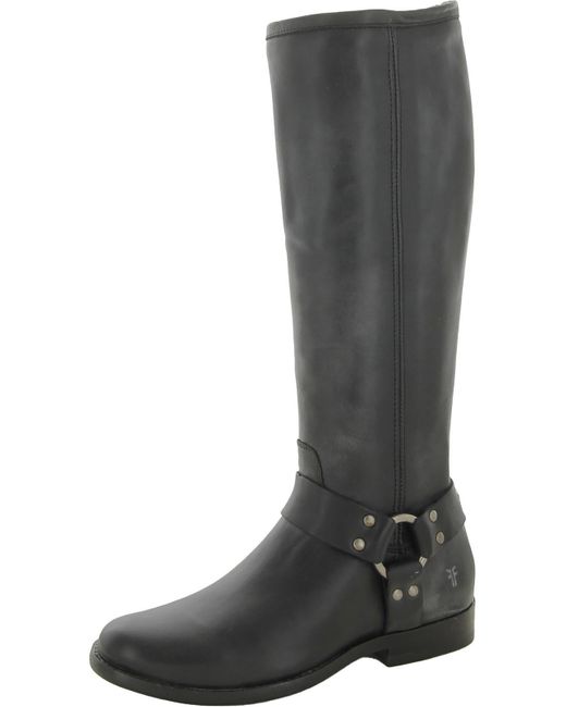 Frye Black Faux Leather Harness Knee-high Boots