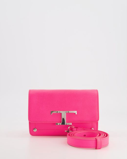 Tod's Pink Neon Small Leather Belt Bag With Silver Hardware