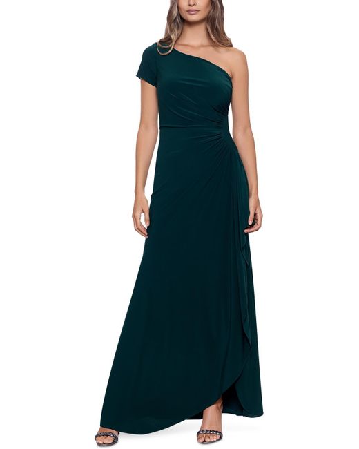 Betsy & Adam Green One Shoulder Ruched Evening Dress