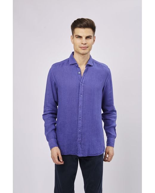 Luchiano Visconti Purple Leo Linen Shirt for men