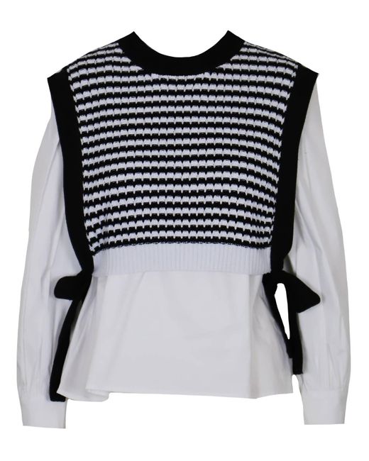 Lucy Paris Billie Mixed Sweater In Black And White
