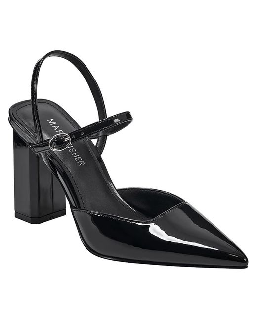 Marc Fisher Black Doster 2 Faux Leaher Ankle Strap Block Heels