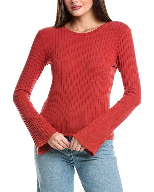Bella Dahl Red Long Sleeve Rib Crew T-Shirt