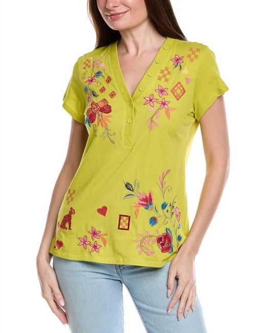 Johnny Was Yellow Georgia Button Neck Tee