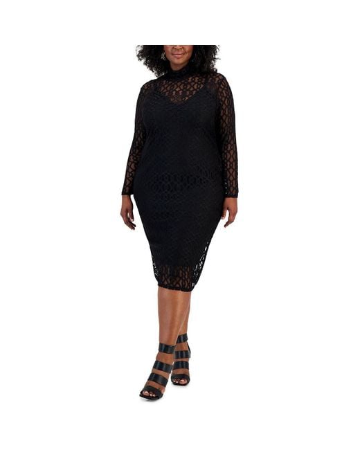 Rachel Roy Black Plus Lydia Mesh Midi Cocktail And Party Dress