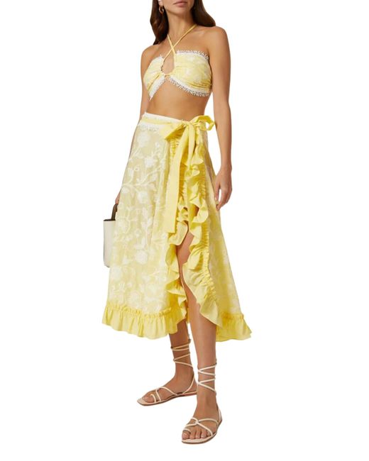 Waimari Yellow Gianna Midi Wrap Skirt
