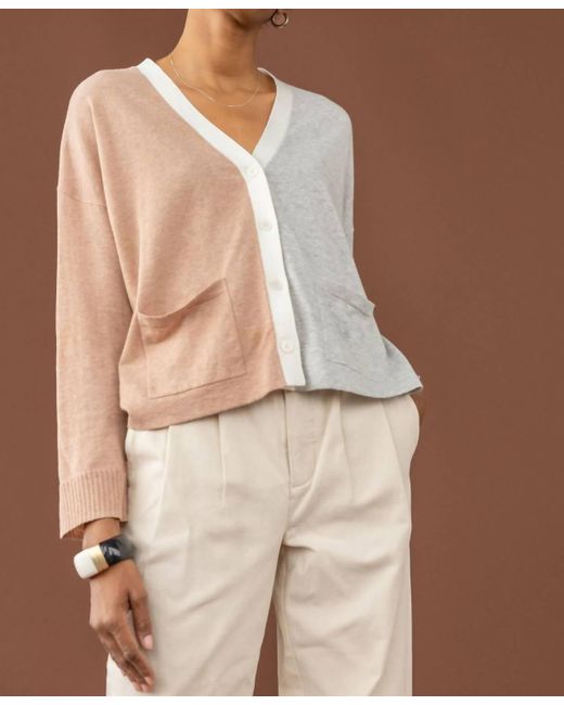Lilla P Brown Color Blocked Pocket Cardigan Sweater