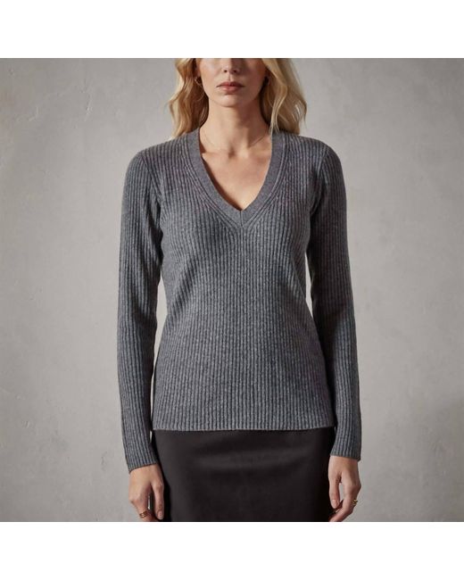 James Perse Gray Skinny Rib Soft V-neck Sweater