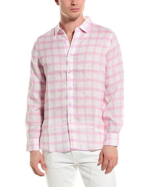 Raffi Pink Plaid Printed Linen Shirt for men
