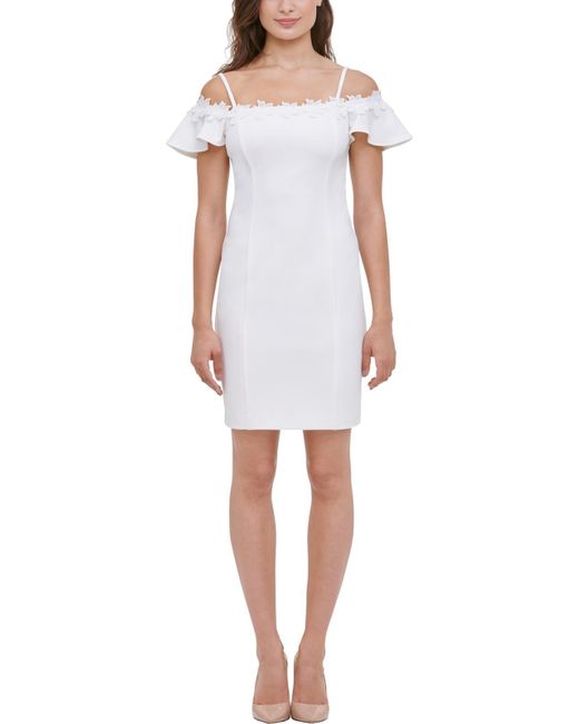 Kensie White Crepe Cold Shoulder Cocktail Dress