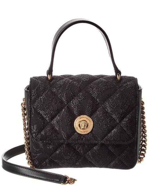 Versace Black La Medusa Quilted Canvas & Leather Shoulder Bag