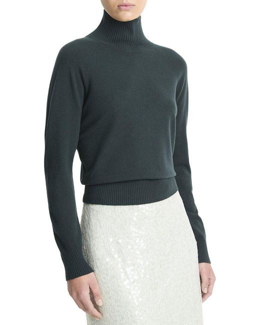 Vince Blue Raglan Turtleneck Wool & Cashmere-Blend Sweater