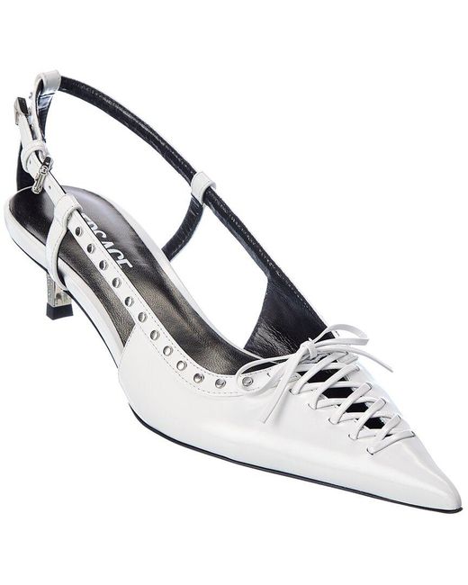 Versace White Laced Pin-Point Leather Slingback Pump