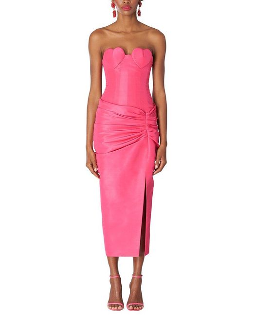 Carolina Herrera Pink Strapless Heart Cup Gathered Waist Silk Dress