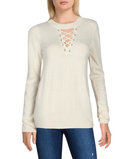 n:PHILANTHROPY White Wool Blend Lace-up Pullover Sweater