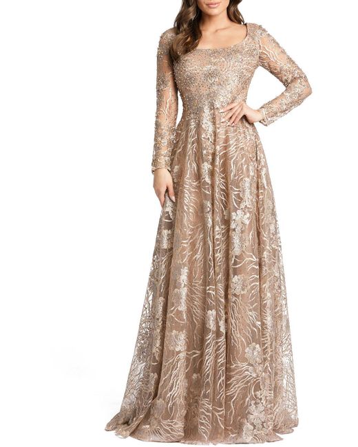 Mac Duggal Natural Floral Embroidered Evening Dress