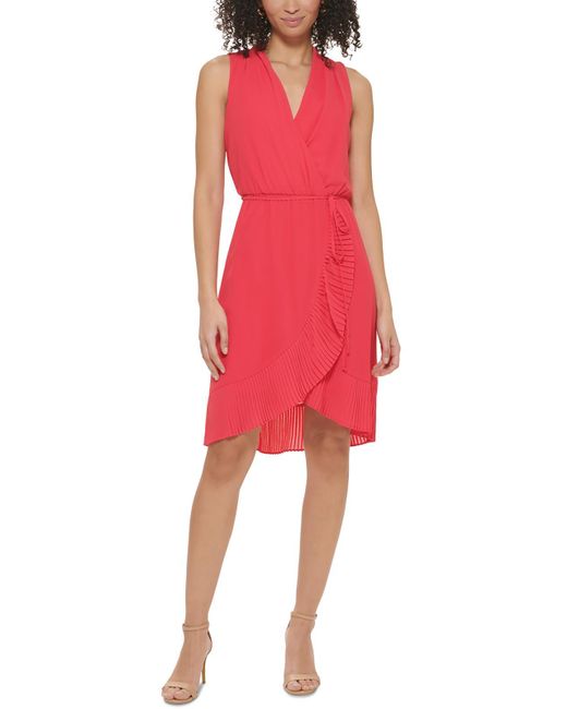 Jessica Howard Red Petites V Neck Mini Wrap Dress