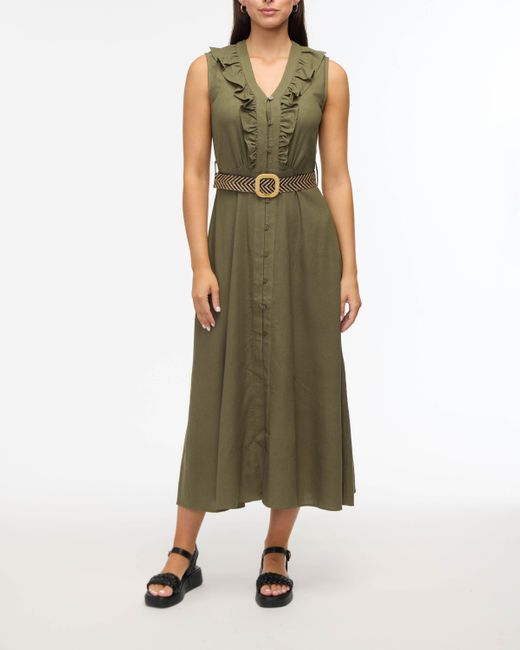 Ellen Tracy Belted Sleeveless Maxi Dress With Ruffle Detail in Green | Lyst