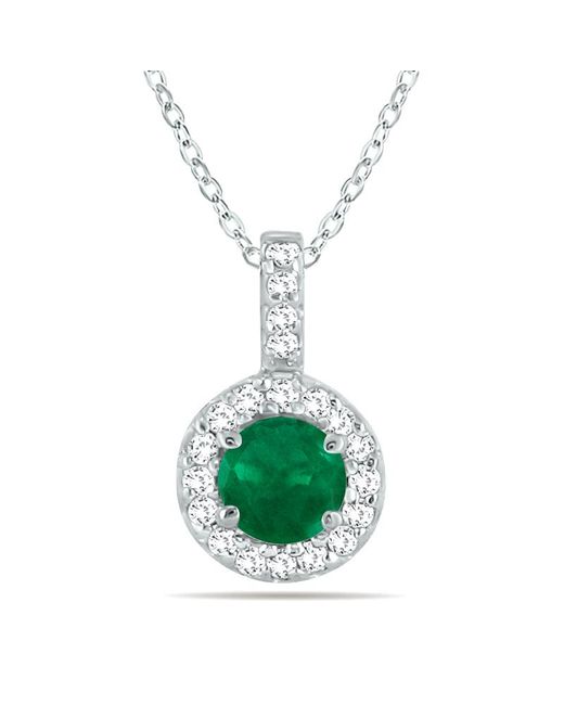 Monary Green 1/2 Carat Tw Halo Emerald And Diamond Pendant