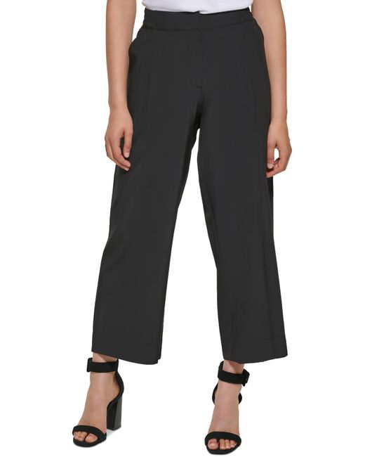 Calvin Klein Pleated Cropped Wide Leg Pants in Black | Lyst