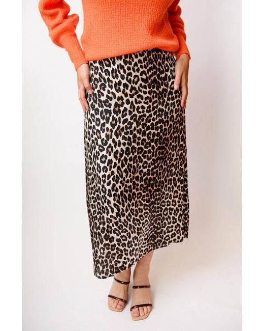 Suncoo Brown Leopard Midi Skirt