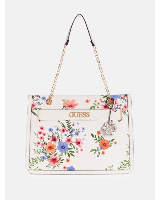 Guess Factory White Nairobo Floral Tote