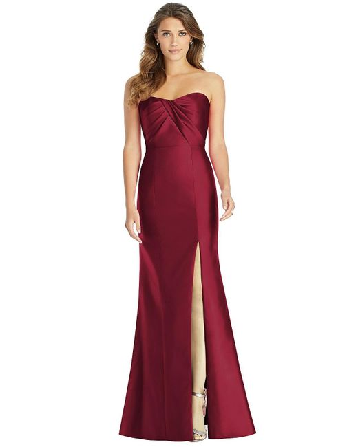 Alfred Sung Red Strapless Draped Bodice Trumpet Gown