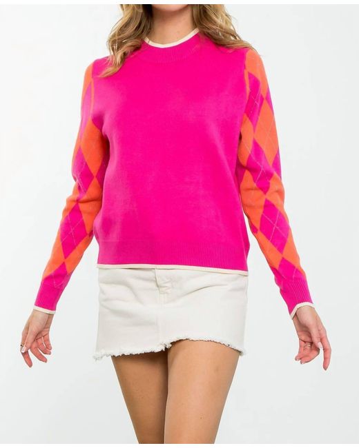 Thml Pink Argyle Sleeve Sweater