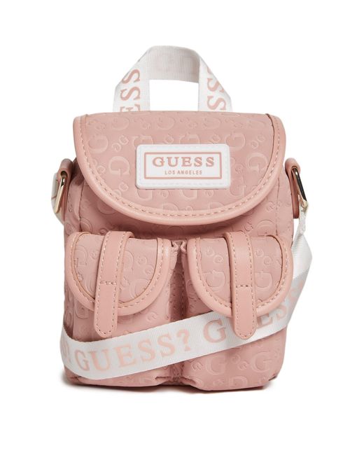 Guess Factory Mini Fauxleather Logo Backpack in Rose Gold (Metallic