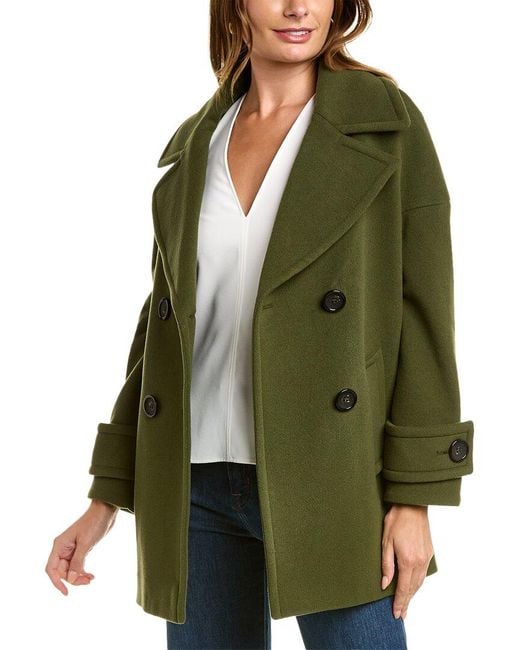 Cinzia Rocca Green Short Wool & Cashmere-blend Coat