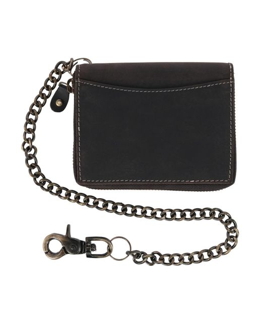 CTM Black Bifold Zip Around Chain Wallet With Interior Zip for men