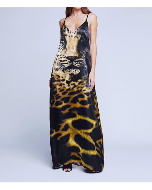 L'Agence Blue Kayla Maxi Dress In Black Multi Leopard Face