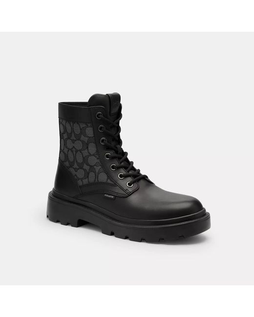 COACH Black Combat Boot With Signature Jacquard for men