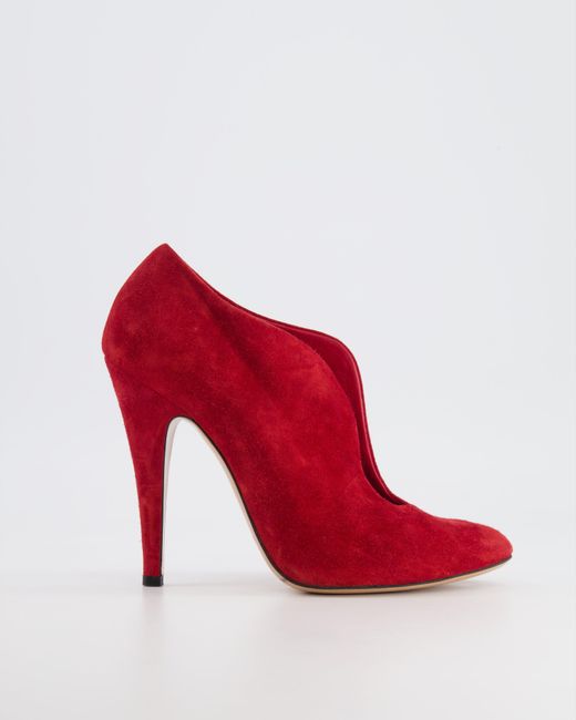 Casadei Red Suede Open-front Heeled Ankle Boots