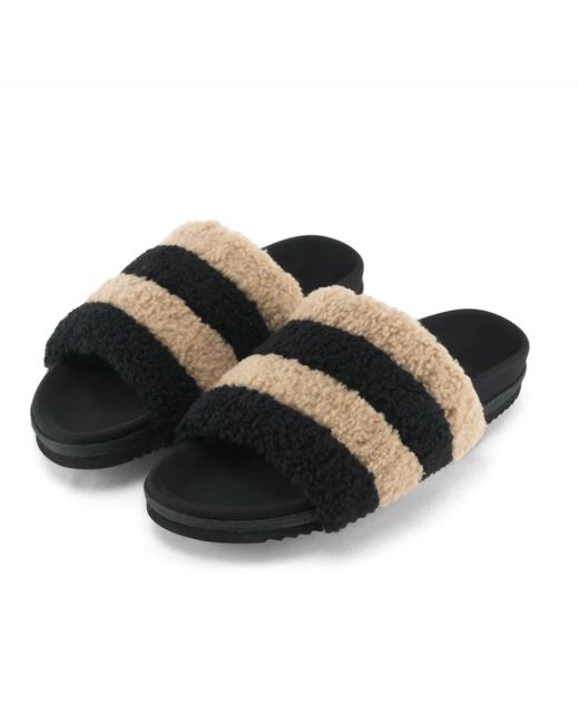 Roam Black Fuzzy Stripes Slides