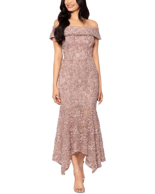 Xscape Pink Formal Tea-length Cocktail And Party Dress