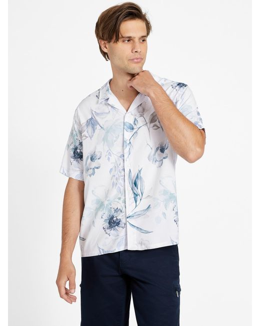 Guess Factory White Bloom Printed Shirt for men