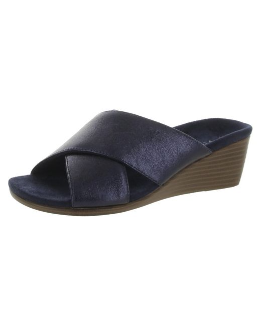 Vionic Blue Kara Leather Slip On Wedge Sandals