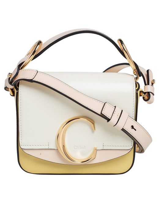 Chloé White Color Leather Mini C Double Carry Top Handle Bag
