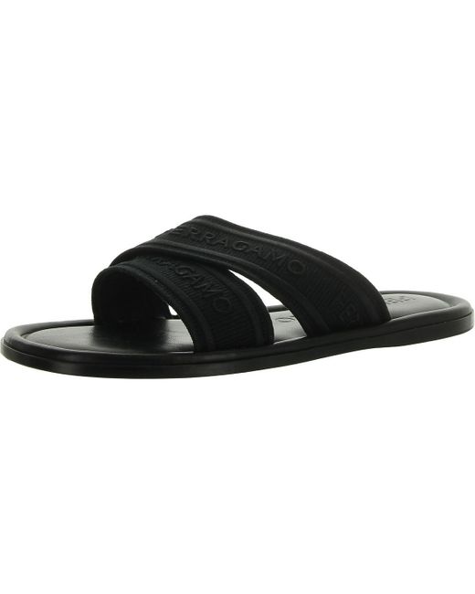 Ferragamo Black Laurene Logo Round Toe Flat Sandal Slide Sandals