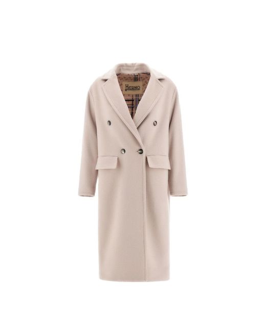Herno Natural Double-Breasted Wool Coat With Sophisticated Lapel