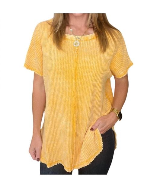 Zenana Yellow A Wink And A Smile Waffle Knit Top