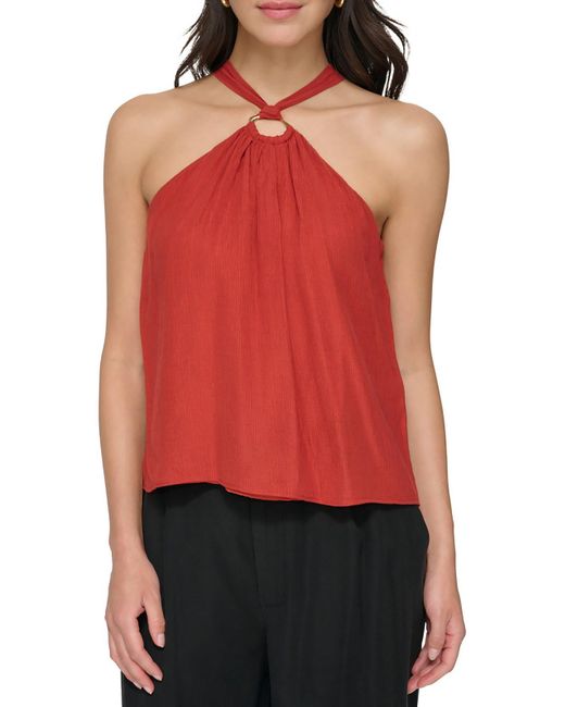 DKNY Red Crinkle Tank Halter Top