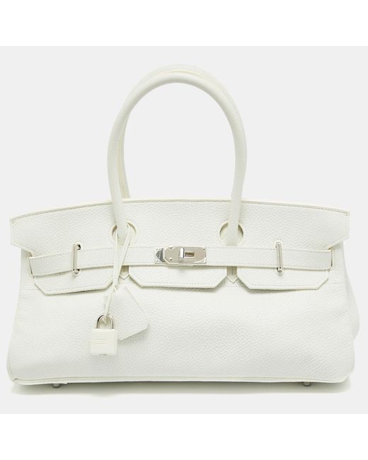 Hermès White Hermès Blanc Taurillion Clemence Leather Palladium Finished Shoulder Birkin Jpg 42 Bag